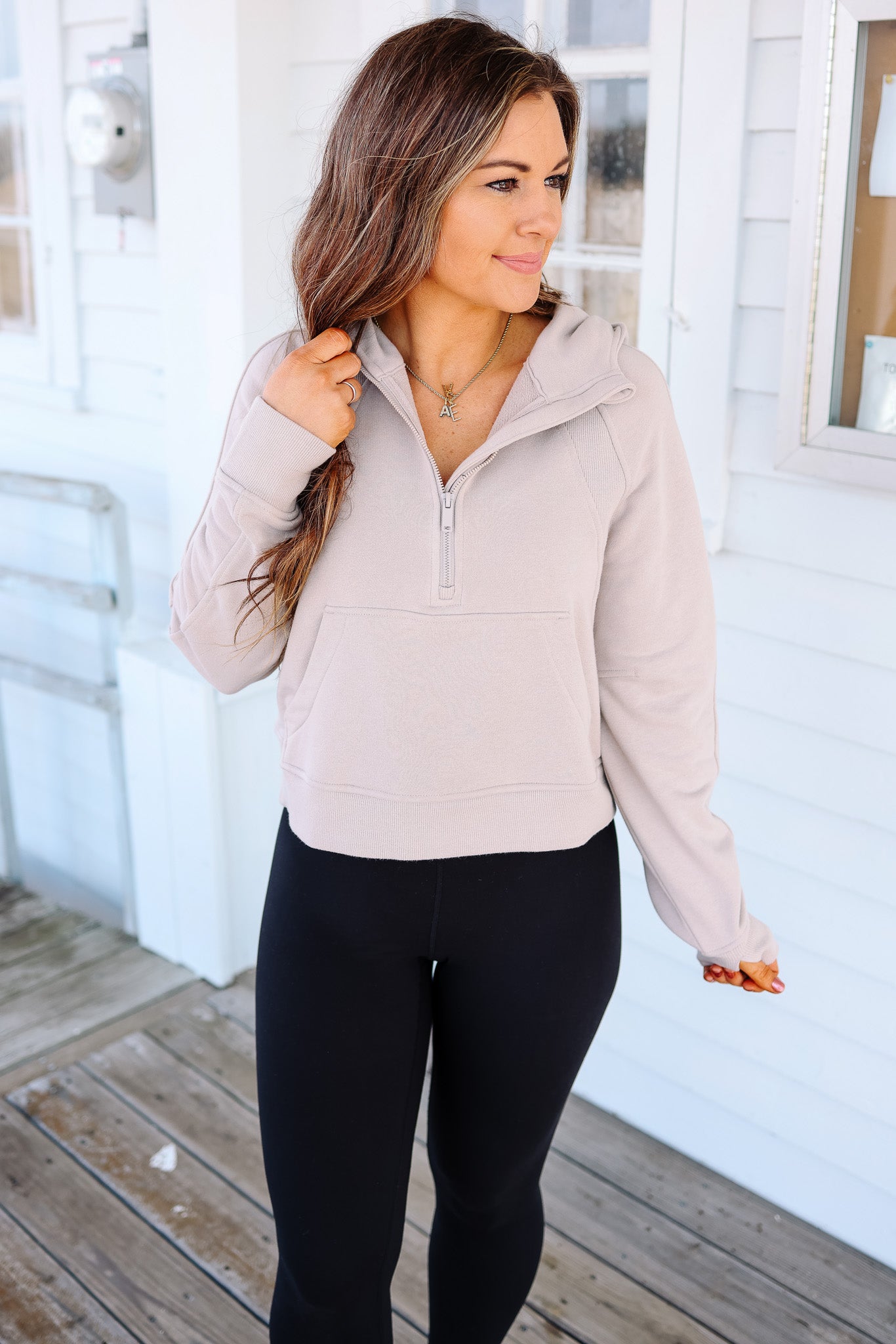 Cait Cropped Hoodie Jacket - Light Taupe