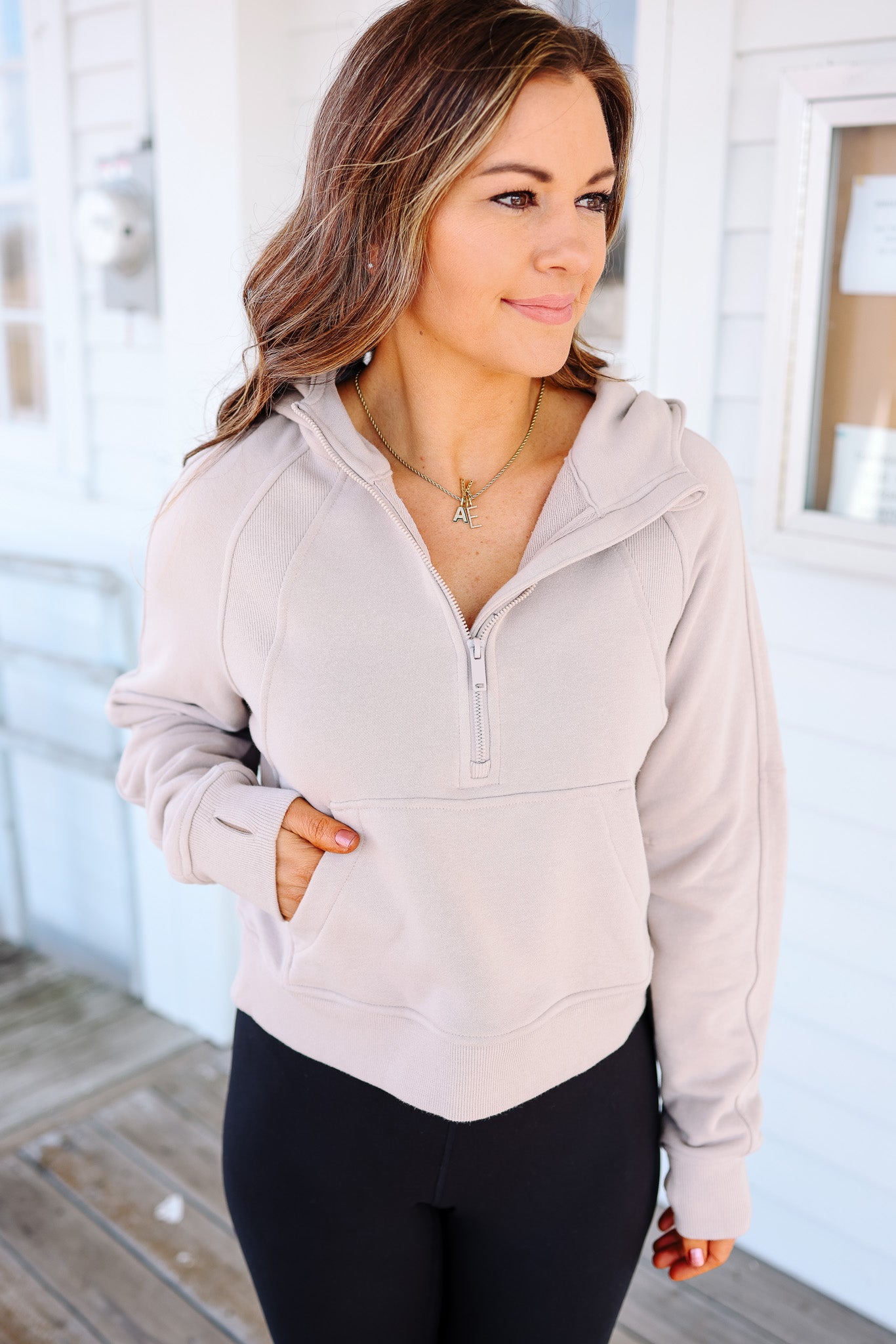 Cait Cropped Hoodie Jacket - Light Taupe