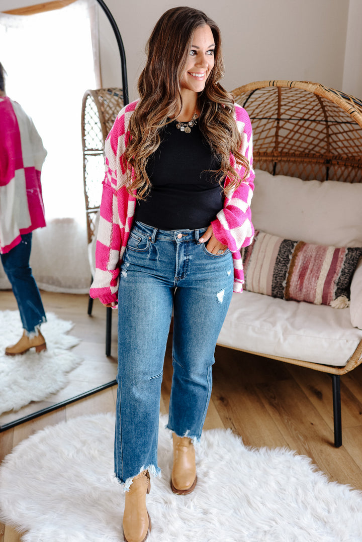 RISEN: MACI HIGH RISE CROP STRAIGHT JEANS - DARK WASH