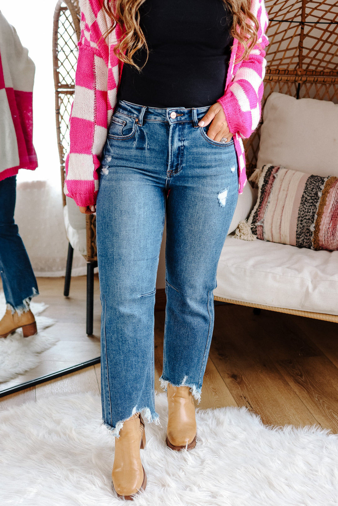 RISEN: MACI HIGH RISE CROP STRAIGHT JEANS - DARK WASH