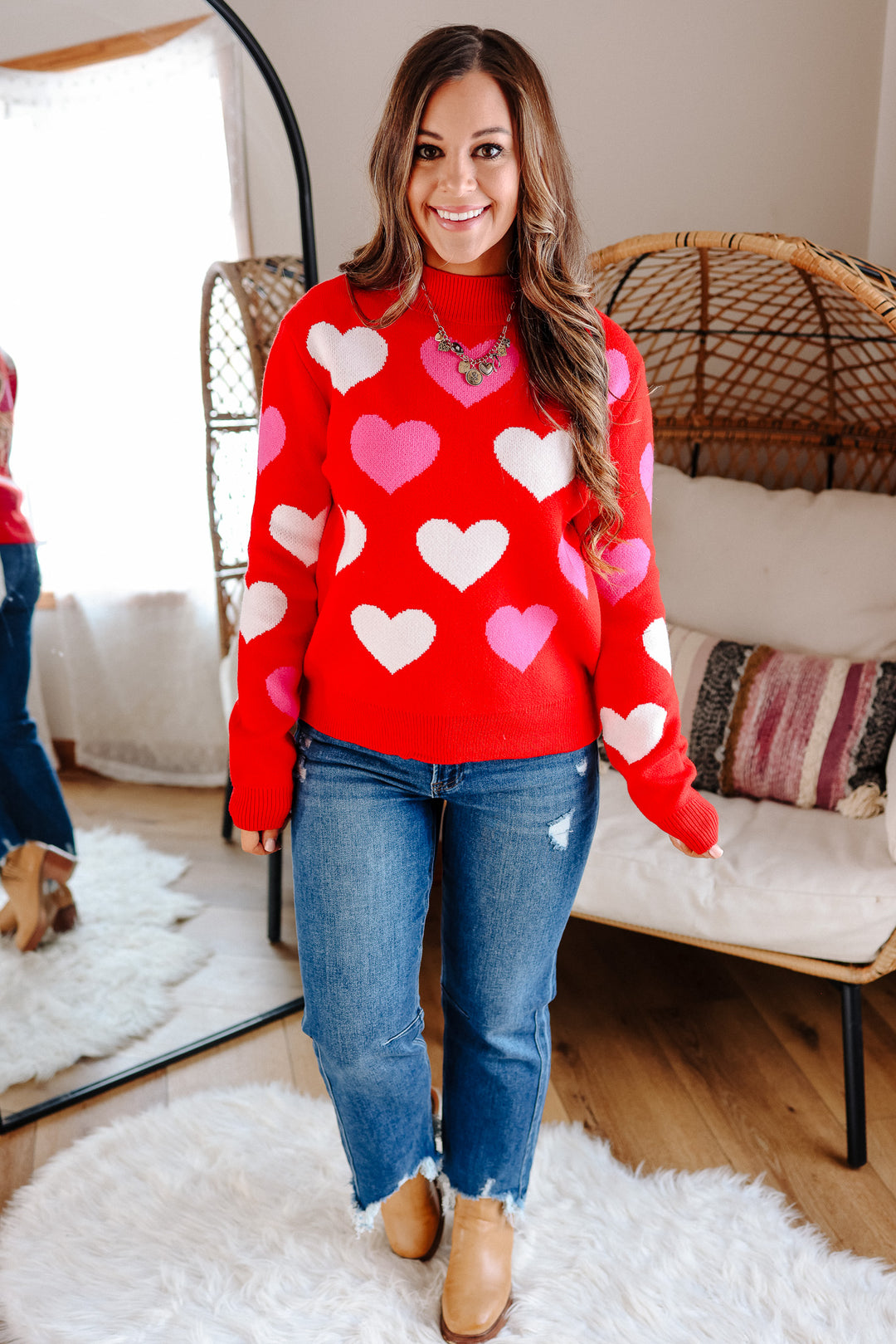 Sweetheart Mock Neck Sweater - Red
