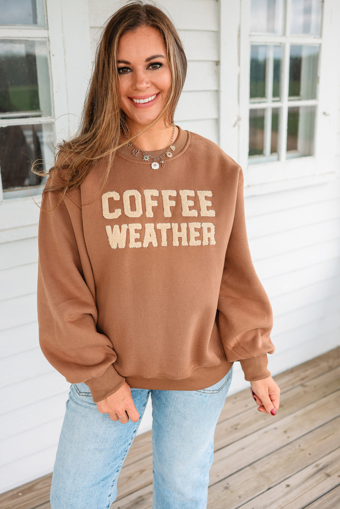 Coffee Weather Sweatshirt- Light Brown