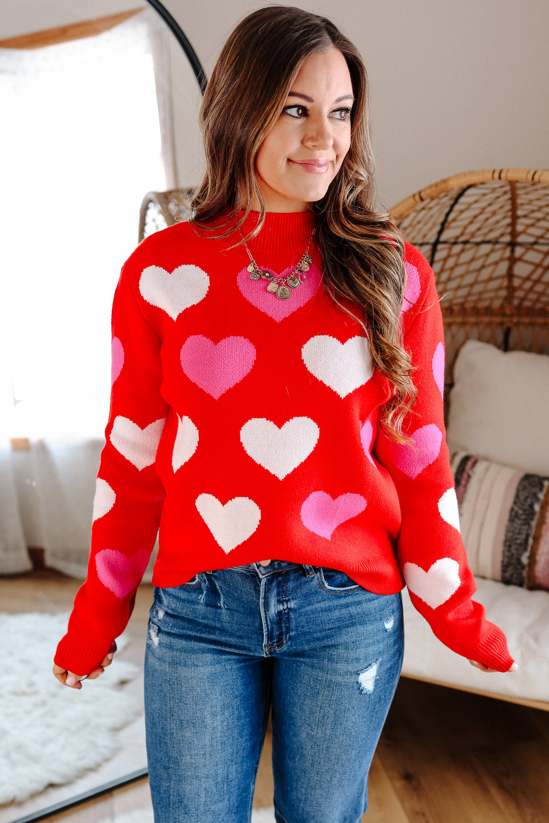 Sweetheart Mock Neck Sweater - Red