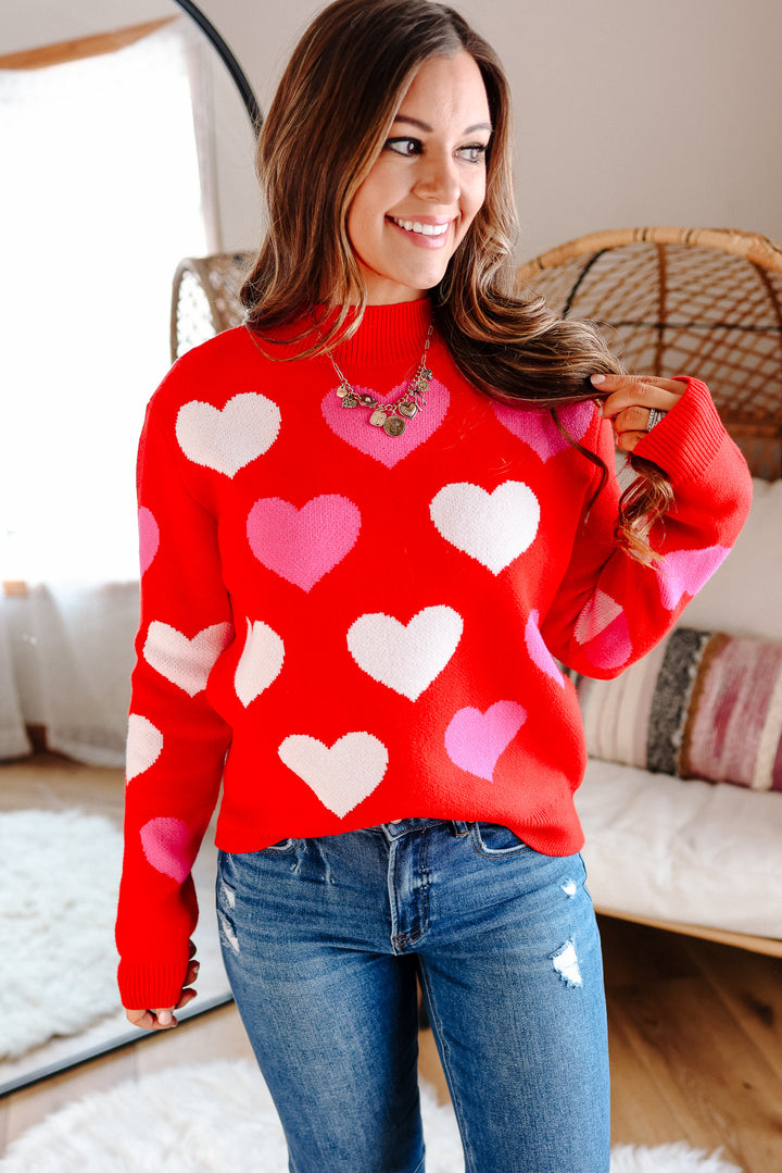 Sweetheart Mock Neck Sweater - Red