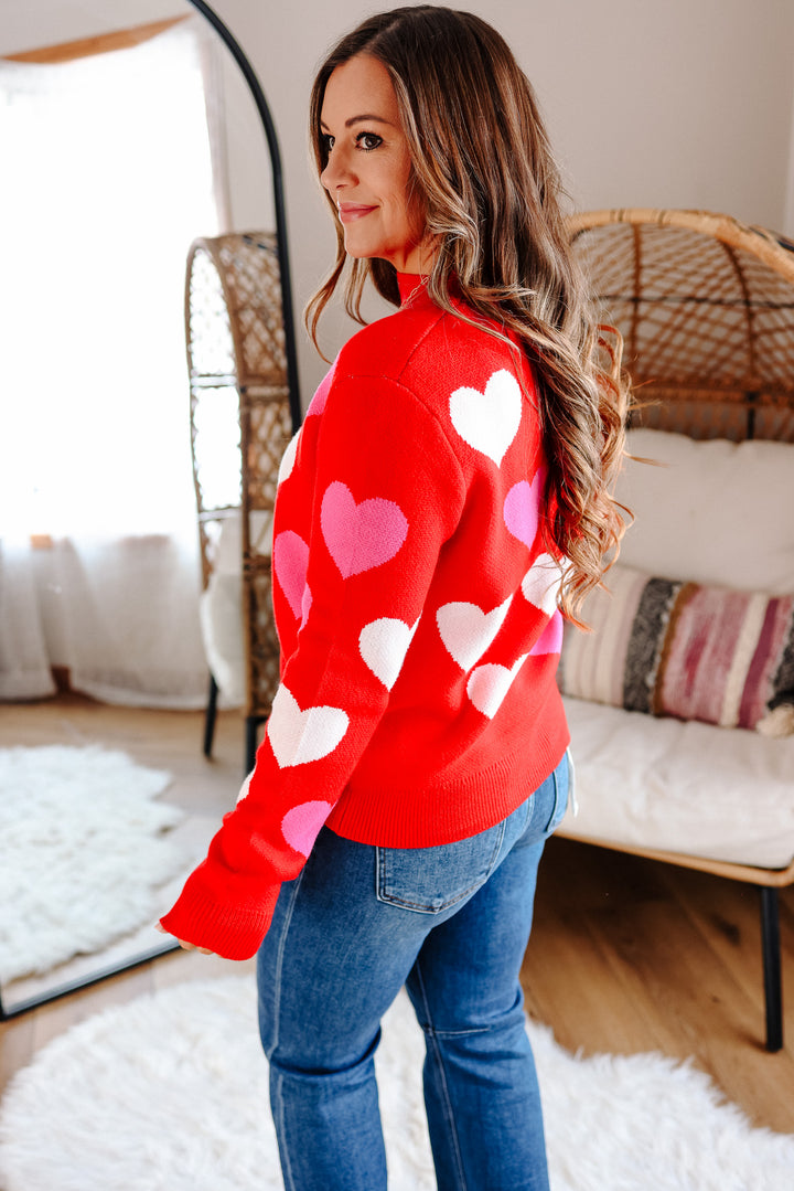 Sweetheart Mock Neck Sweater - Red