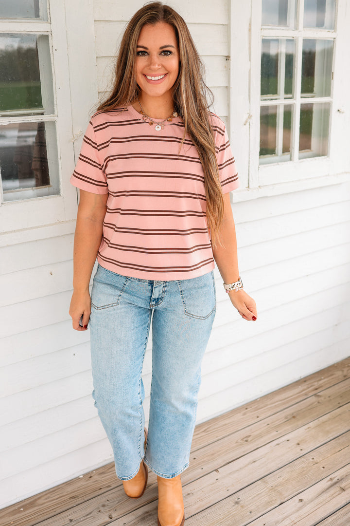 Brielle Striped Boxy Tee - Pink