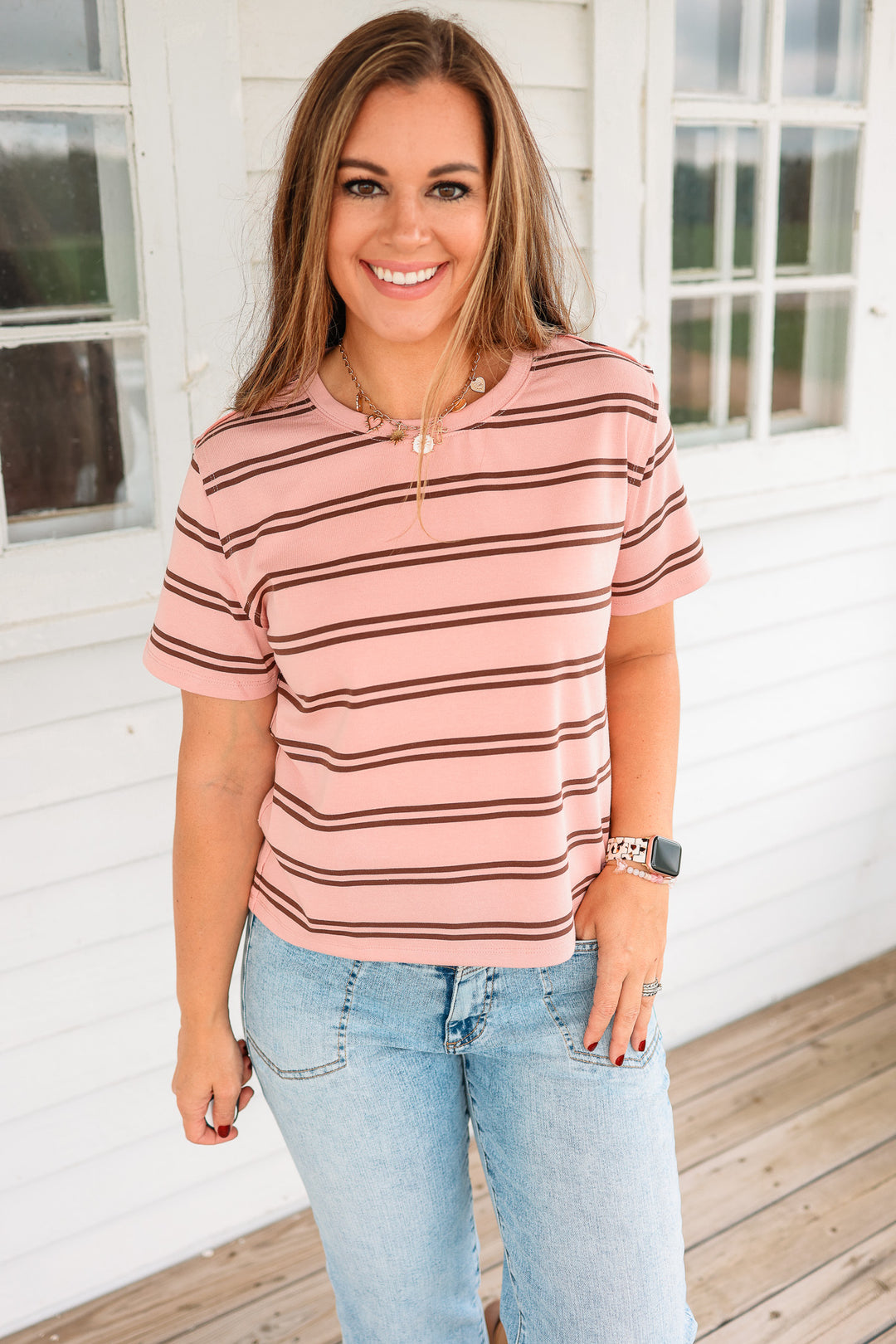 Brielle Striped Boxy Tee - Pink