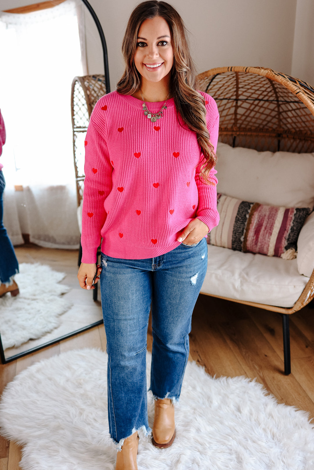 Confetti Heart Sweater - Hot Pink/Red