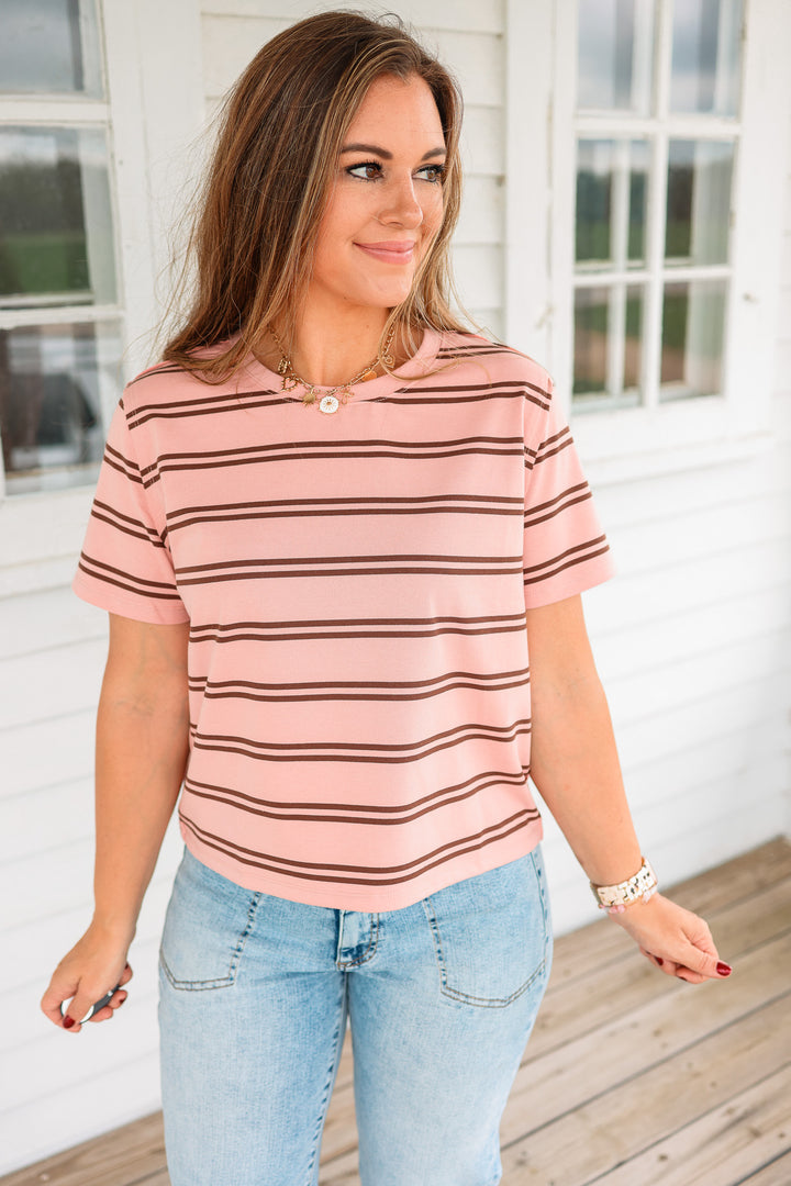 Brielle Striped Boxy Tee - Pink
