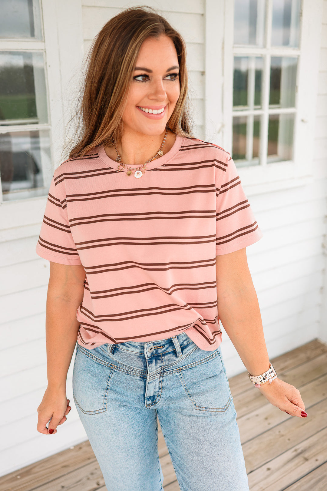 Brielle Striped Boxy Tee - Pink
