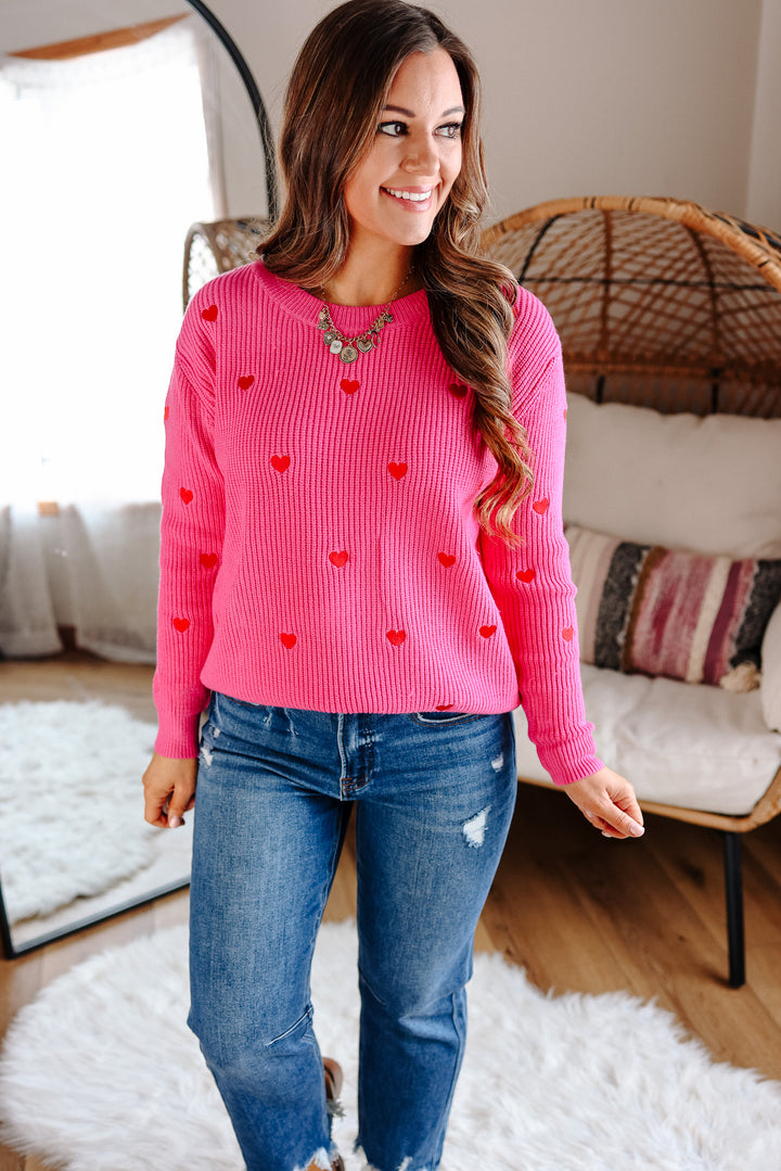 Confetti Heart Sweater - Hot Pink/Red