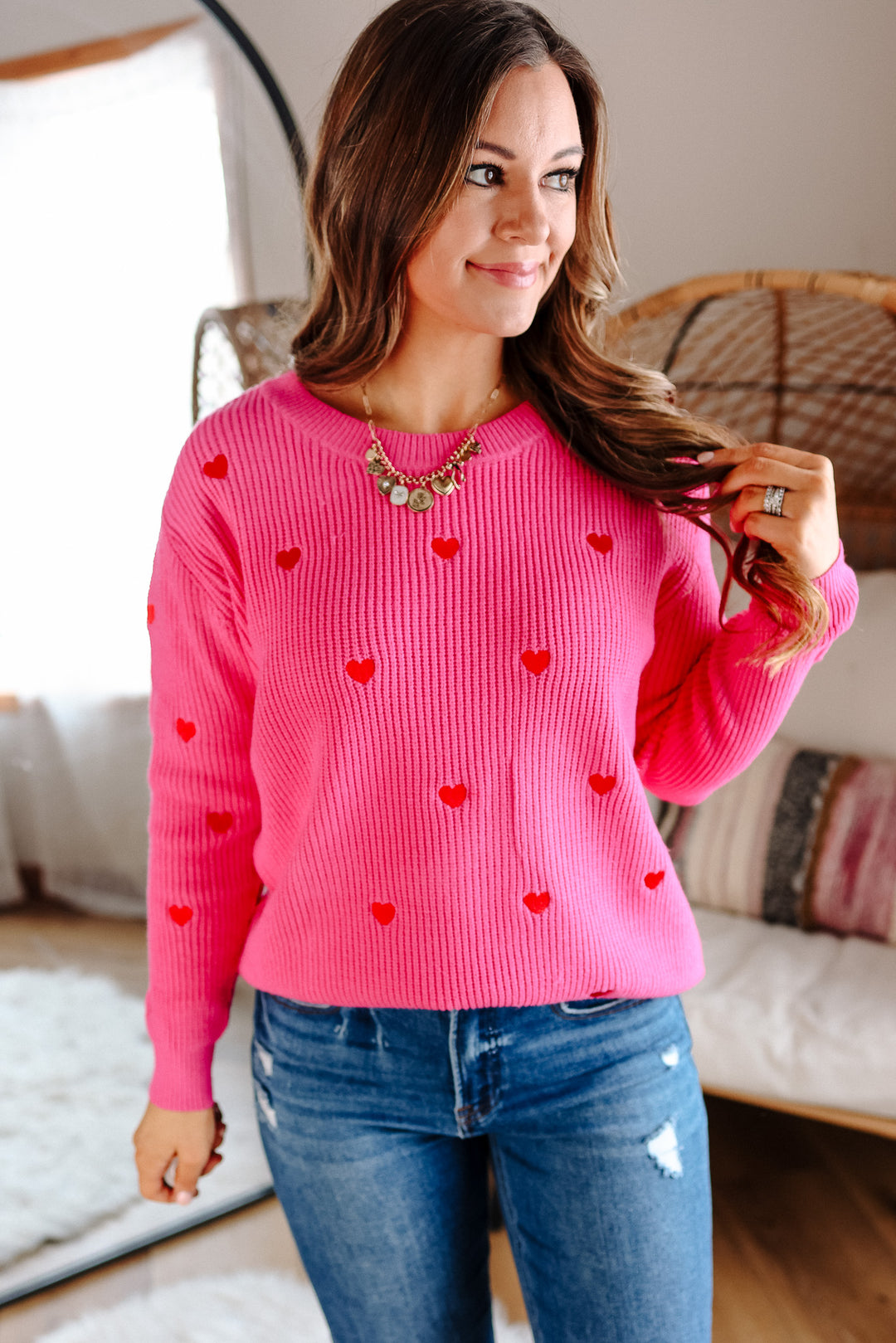 Confetti Heart Sweater - Hot Pink/Red