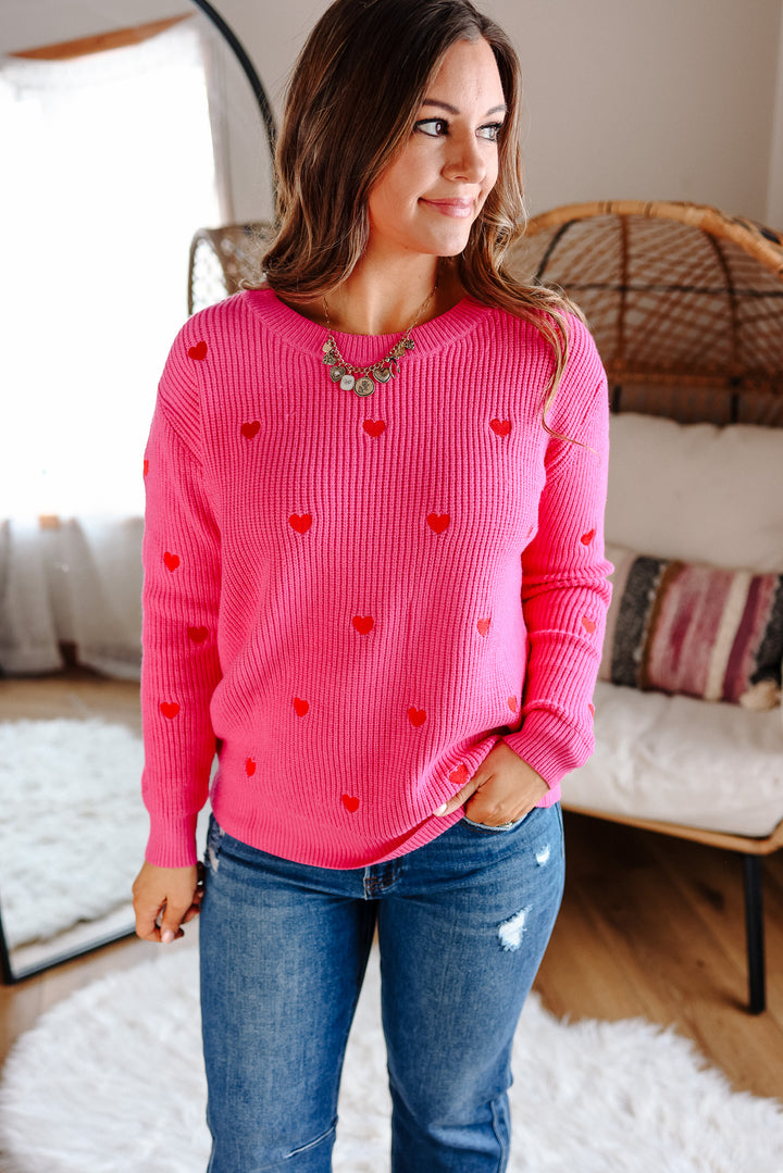 Confetti Heart Sweater - Hot Pink/Red