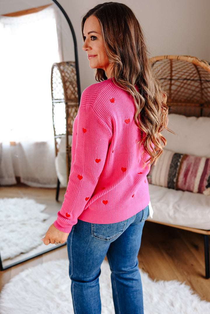 Confetti Heart Sweater - Hot Pink/Red