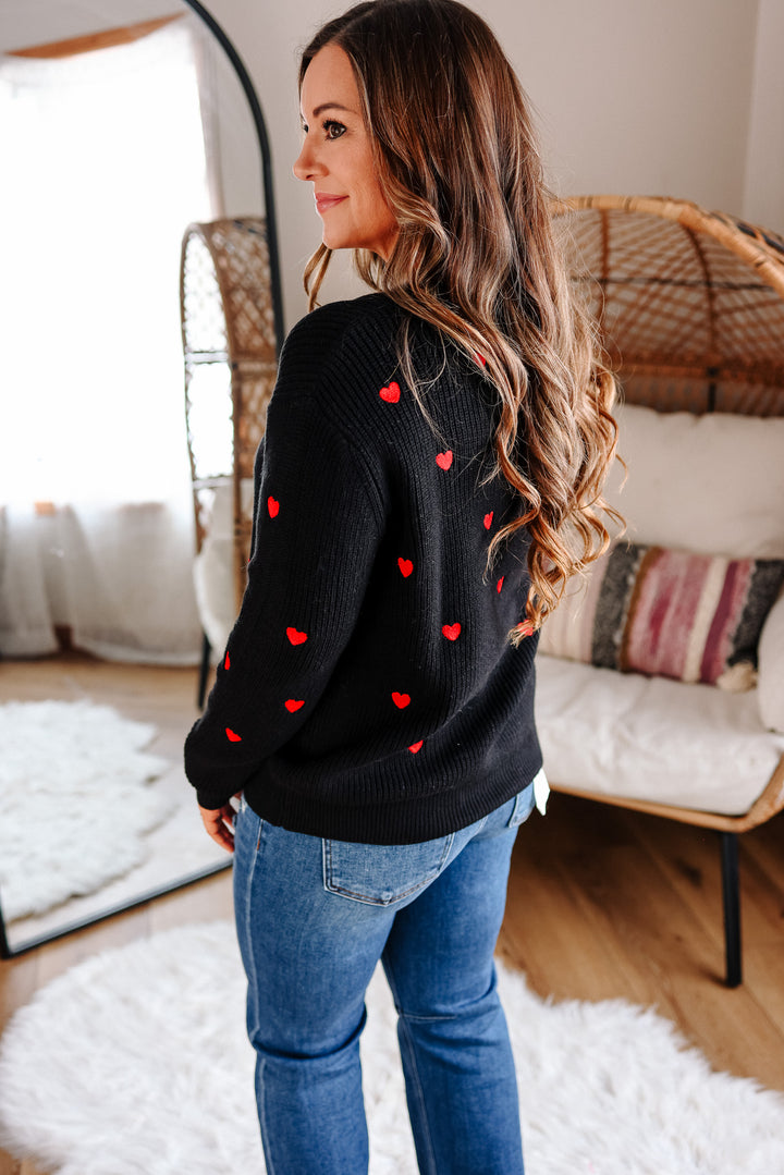 Confetti Heart Sweater - Black/Red