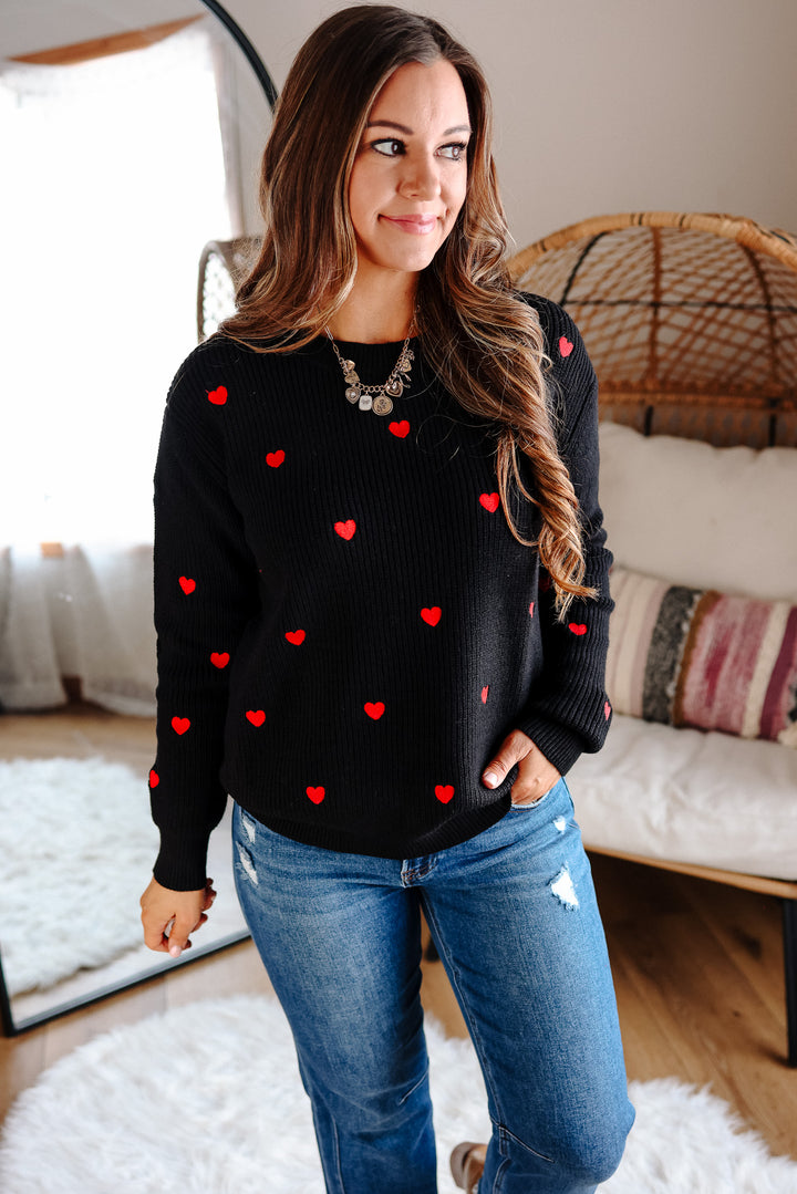 Confetti Heart Sweater - Black/Red