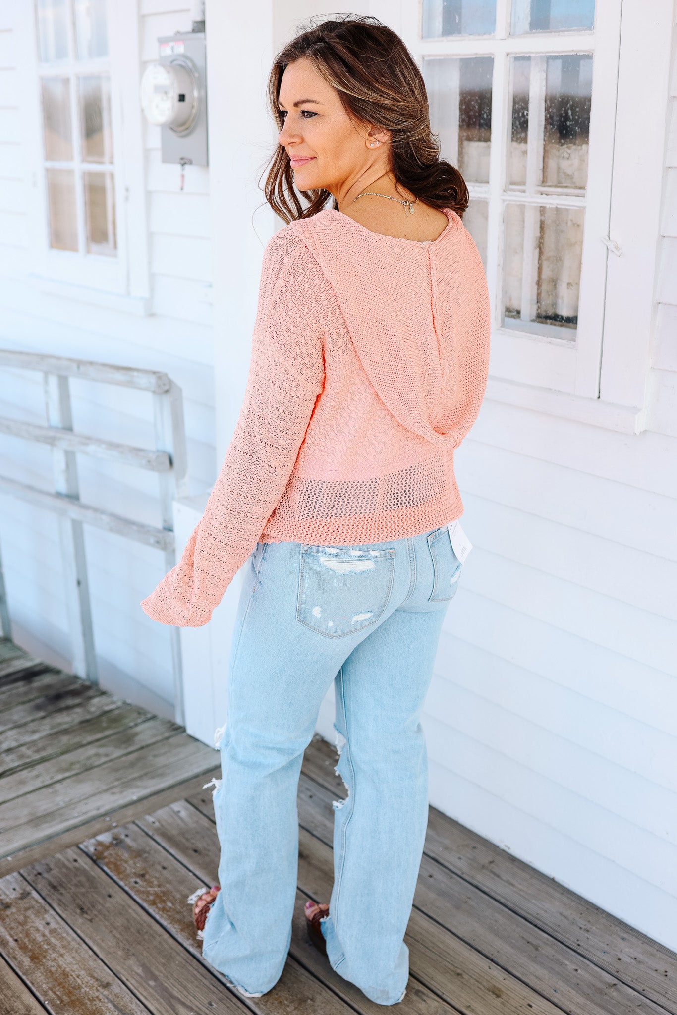 Emma Knit Hooded Sweater - Peach
