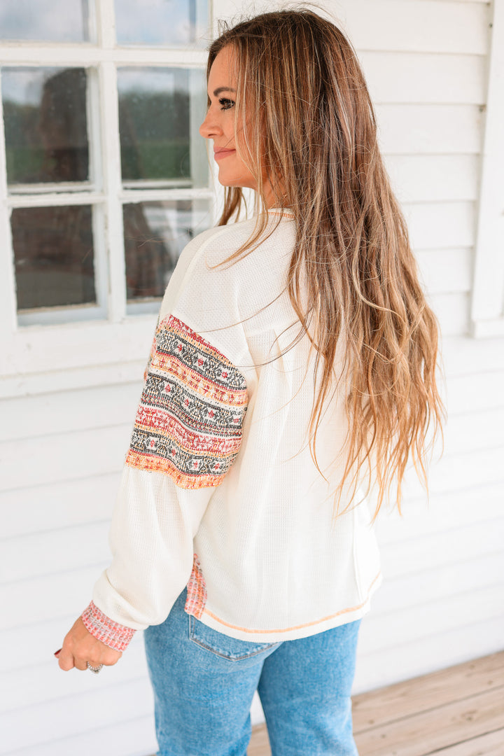 Edie Jacquard Mix Waffle Henley Top