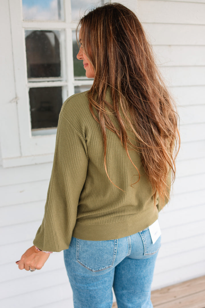 Roslyn Textured Balloon Sleeve Sweater - Olive