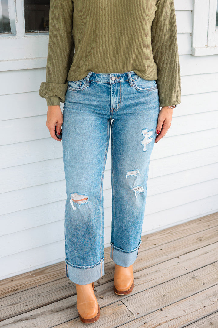 VERVET: Murphy Mid Rise Distressed Cuffed Jeans