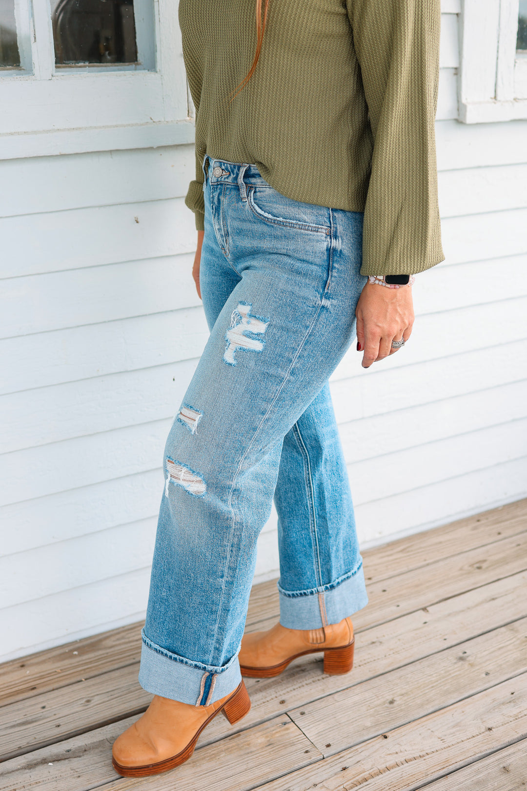 VERVET: Murphy Mid Rise Distressed Cuffed Jeans
