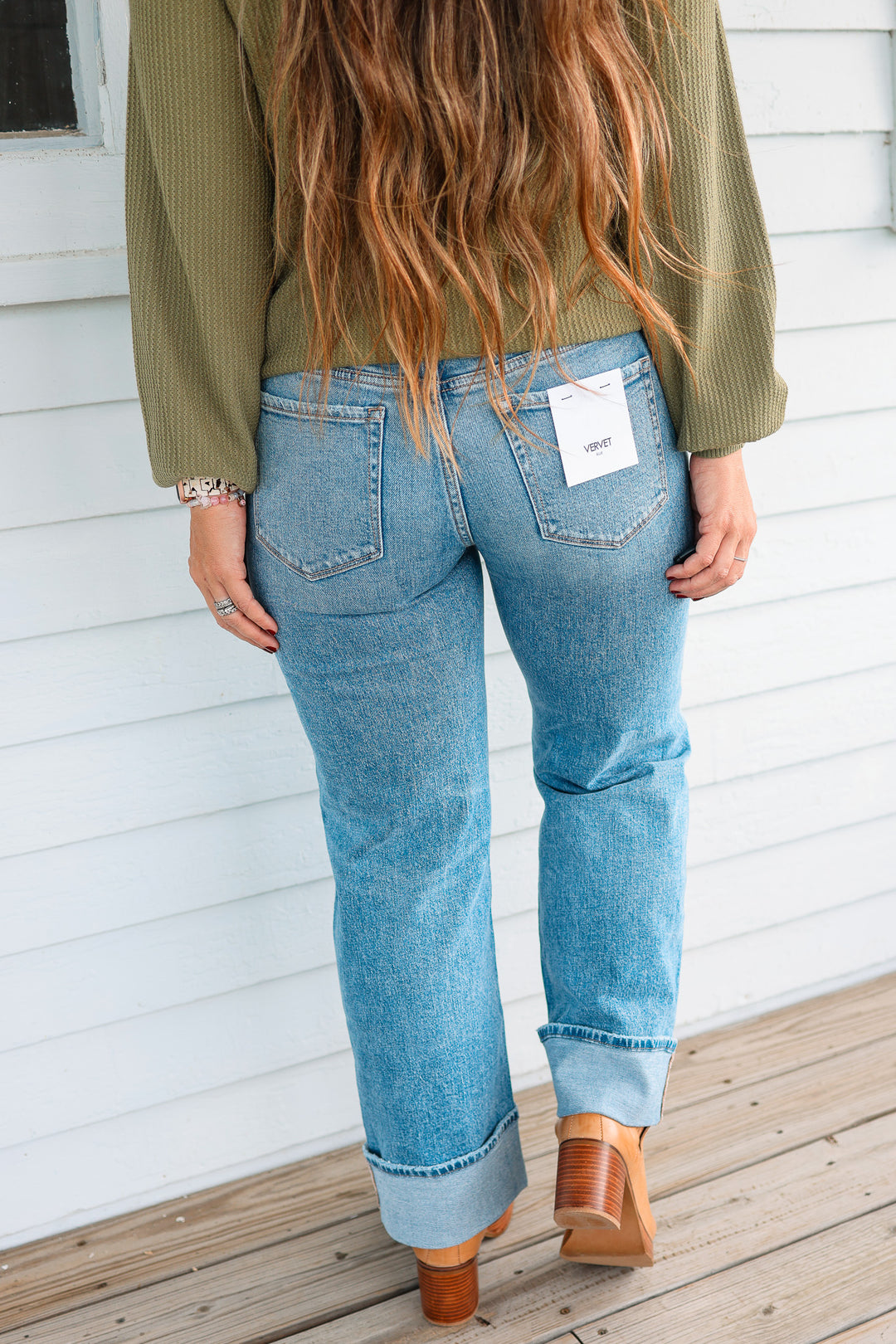 VERVET: Murphy Mid Rise Distressed Cuffed Jeans