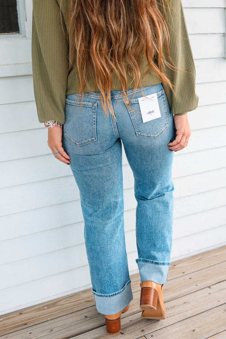 VERVET: Murphy Mid Rise Distressed Cuffed Jeans