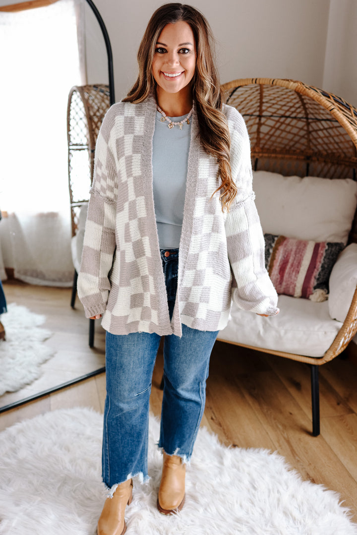 Haven Checkered Crochet Cardigan - Silver