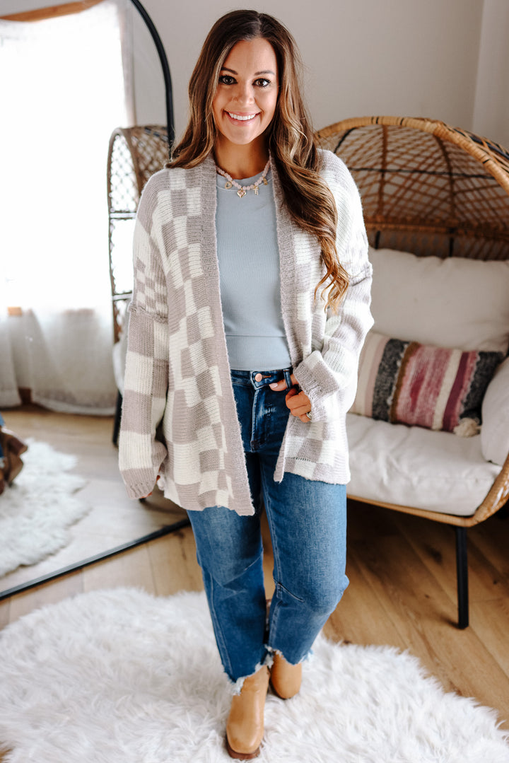 Haven Checkered Crochet Cardigan - Silver