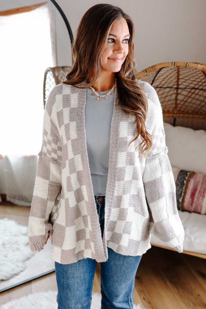 Haven Checkered Crochet Cardigan - Silver