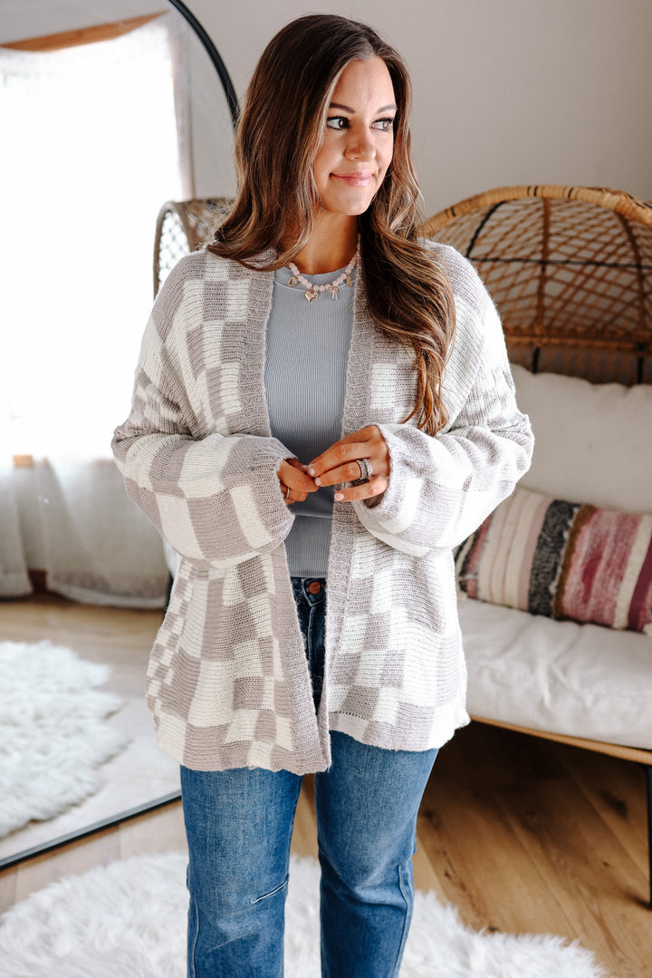 Haven Checkered Crochet Cardigan - Silver