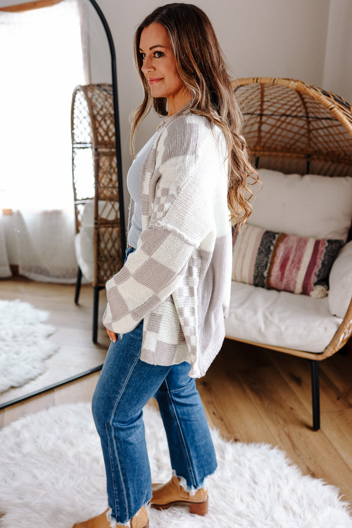 Haven Checkered Crochet Cardigan - Silver