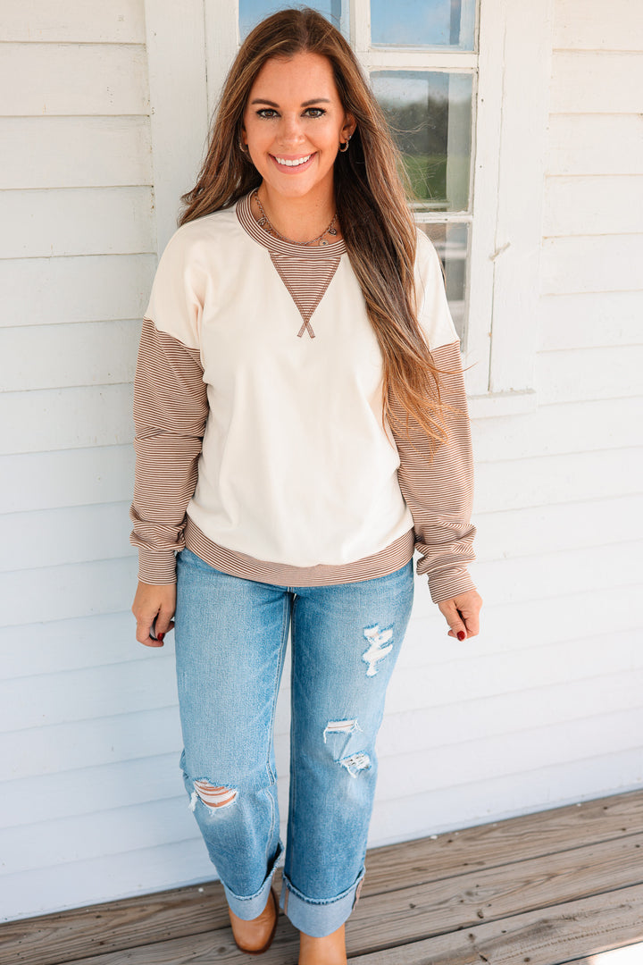 Callan Stripe Contrasted Sweatshirt - Camel