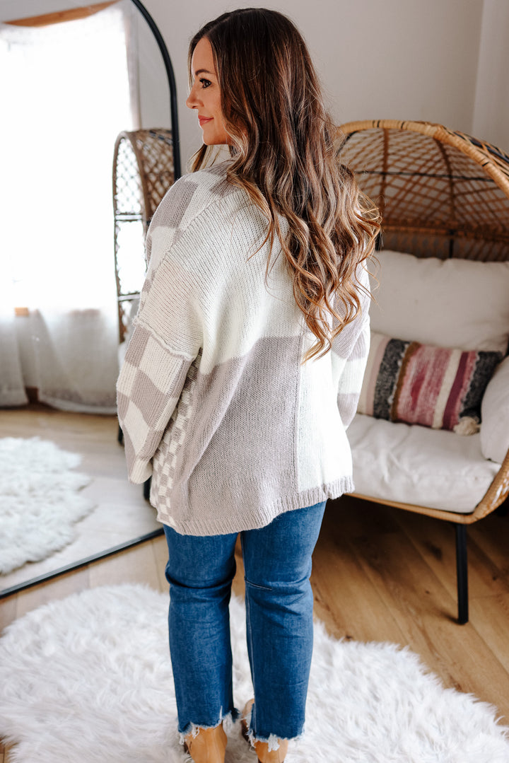 Haven Checkered Crochet Cardigan - Silver