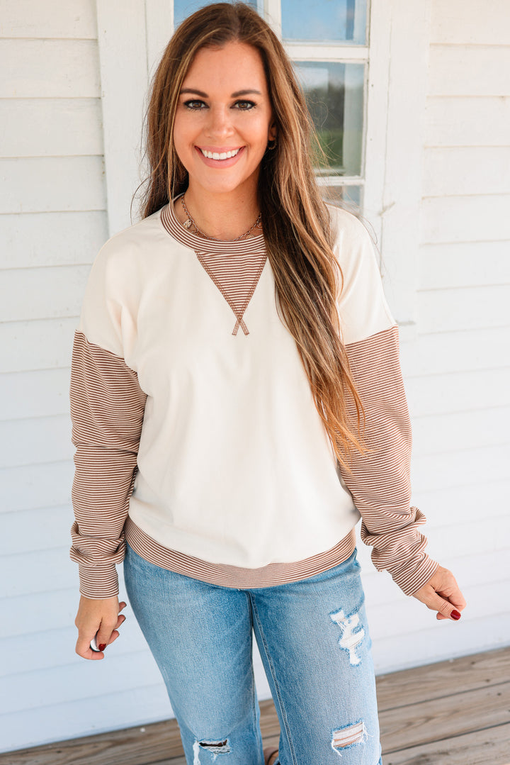 Callan Stripe Contrasted Sweatshirt - Camel