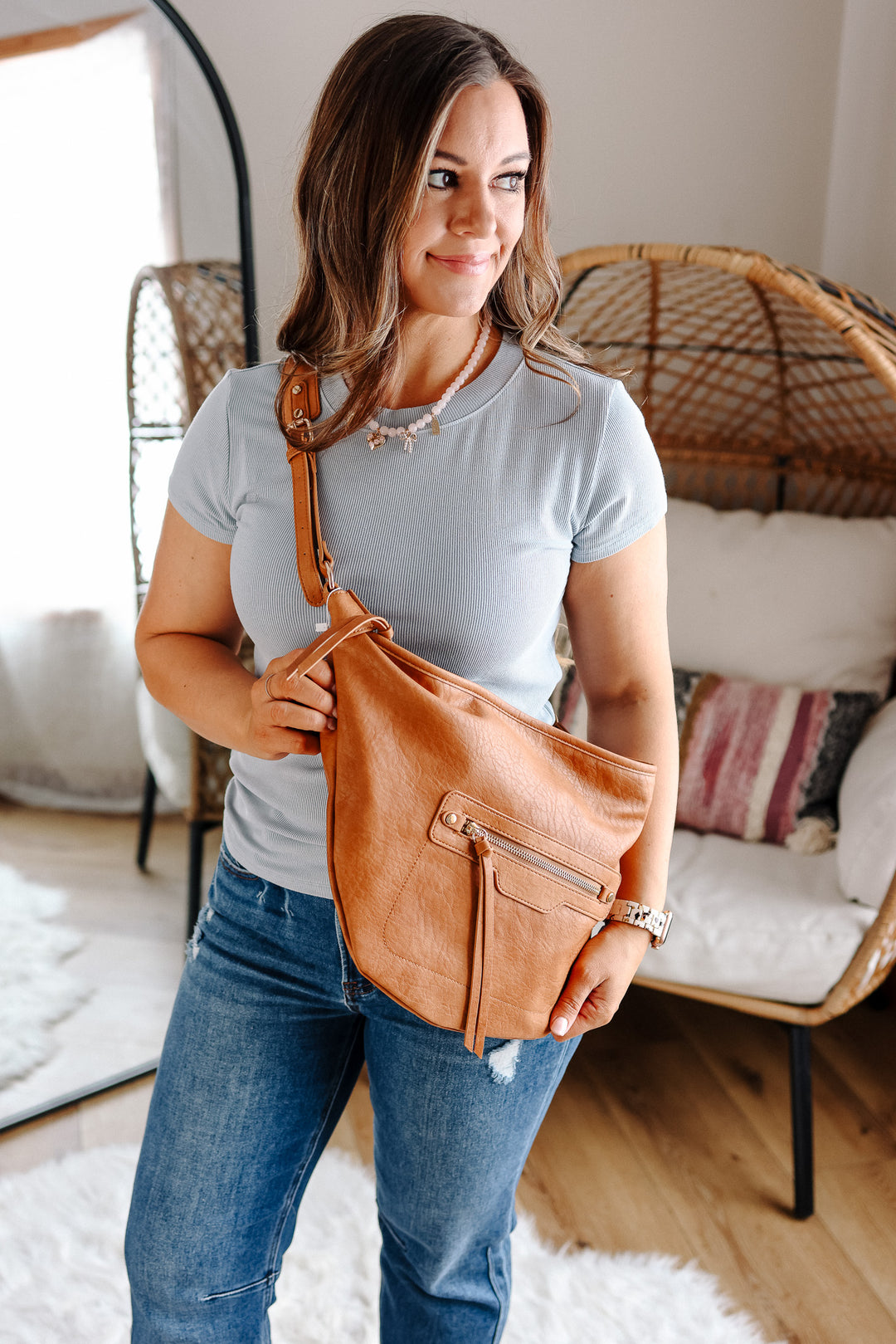 Leigh Distressed Hobo Bag - Caramel