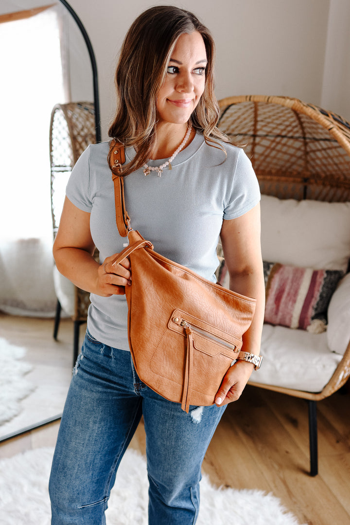 Leigh Distressed Hobo Bag - Caramel