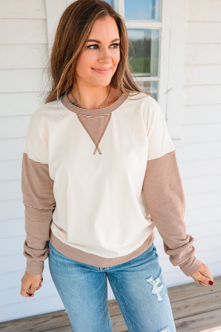 Callan Stripe Contrasted Sweatshirt - Camel