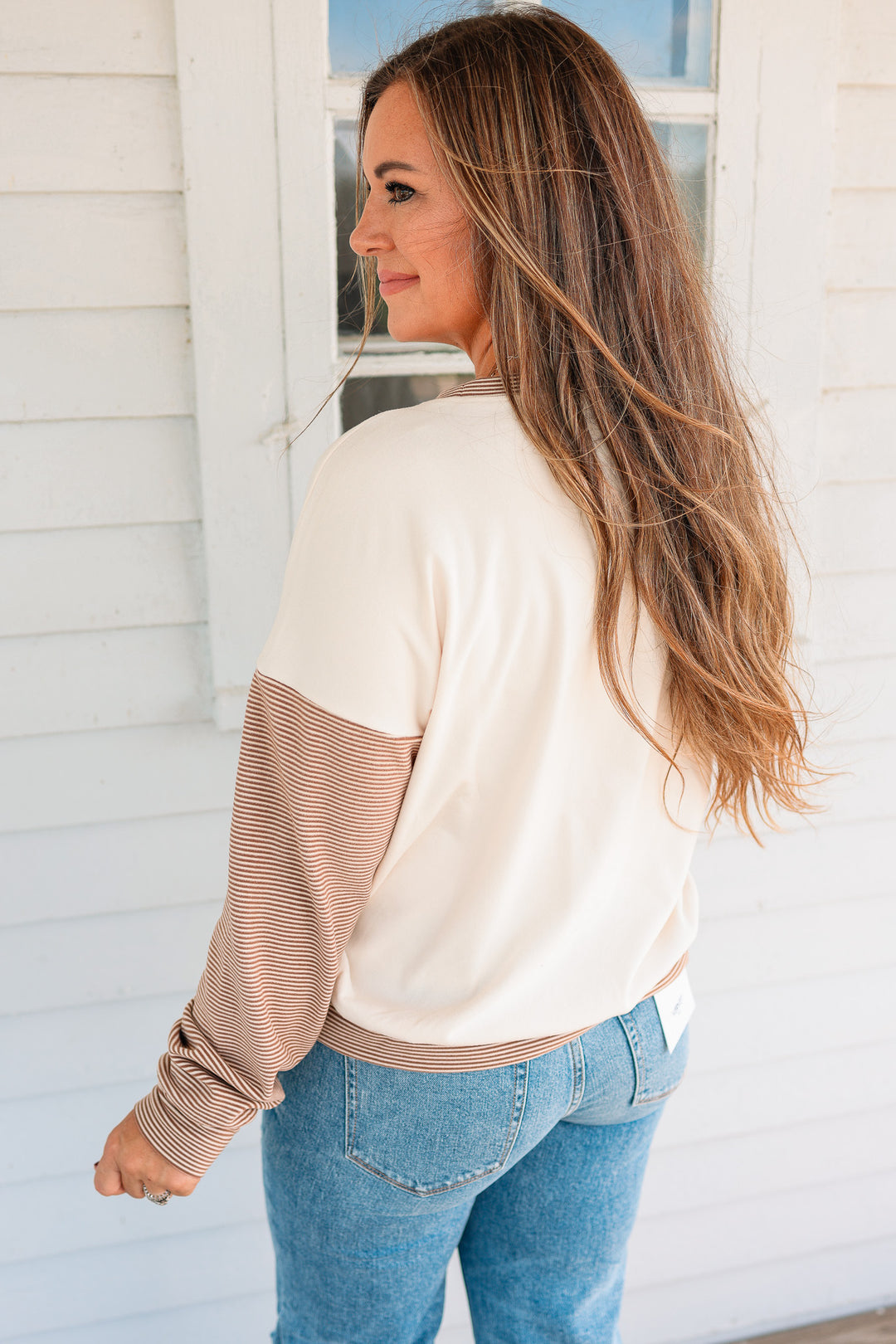 Callan Stripe Contrasted Sweatshirt - Camel