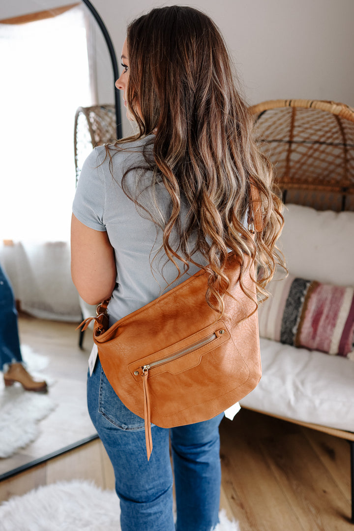 Leigh Distressed Hobo Bag - Caramel