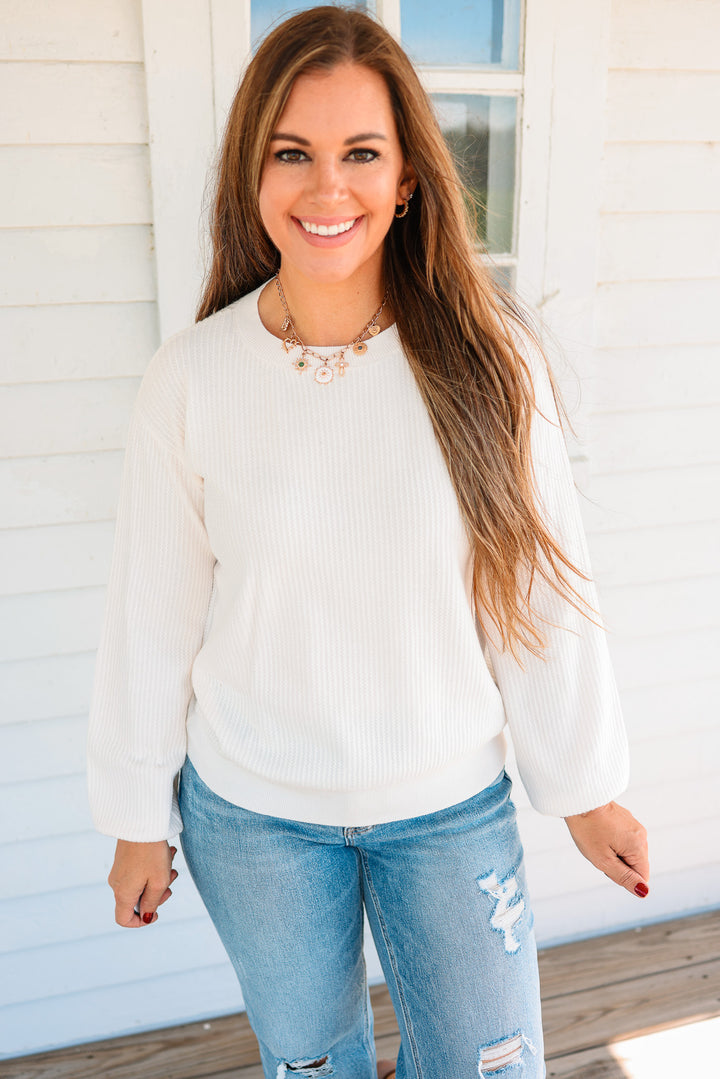 Roslyn Textured Balloon Sleeve Sweater - Ivory