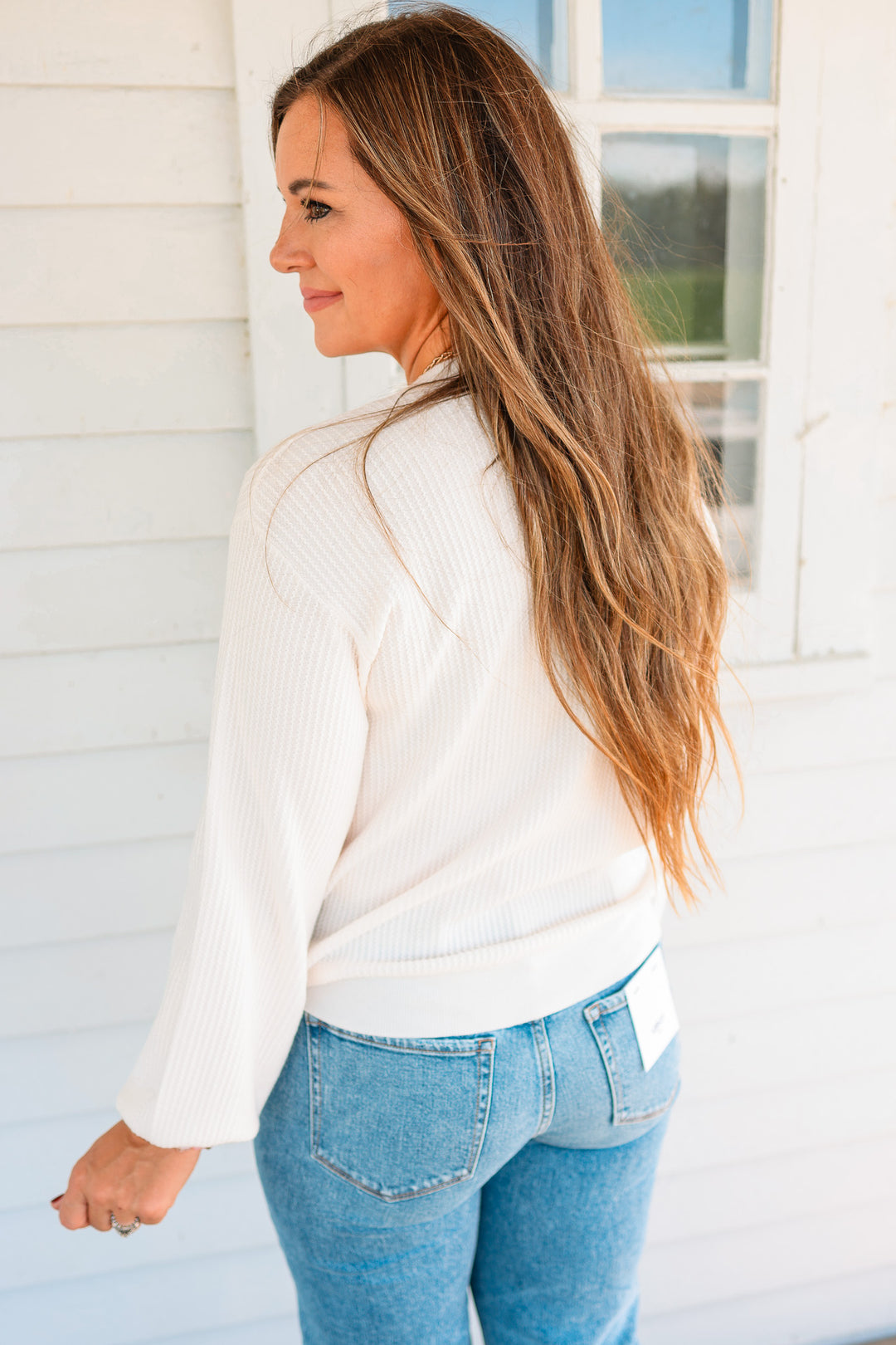 Roslyn Textured Balloon Sleeve Sweater - Ivory