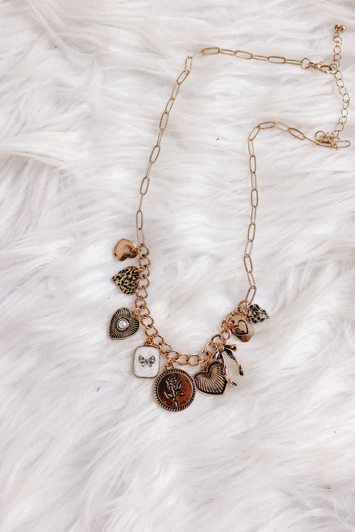 Custer Bow Heart Pearl Link Charm Necklace