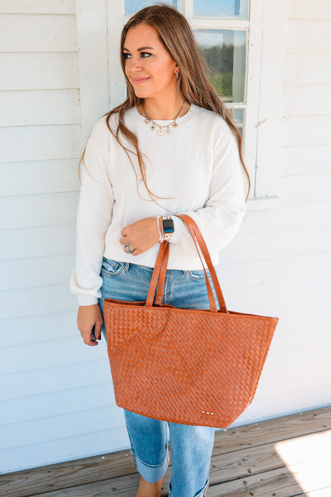 Woven Tiffany Organizer Tote Bag - Brown