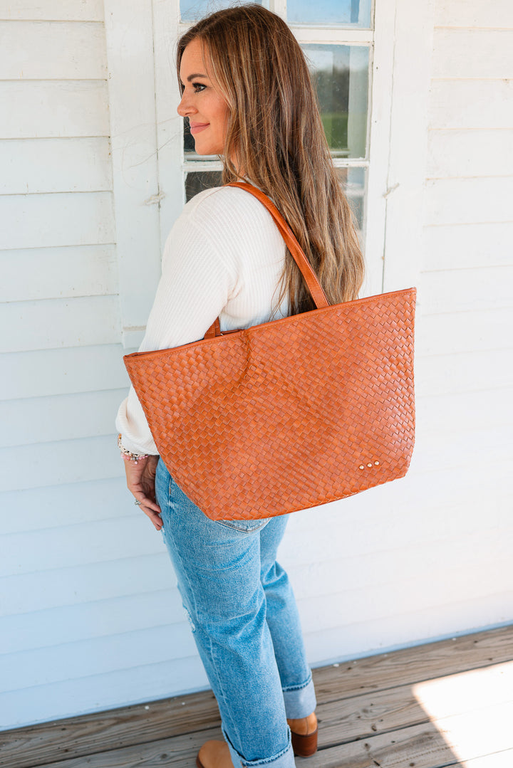 Woven Tiffany Organizer Tote Bag - Brown