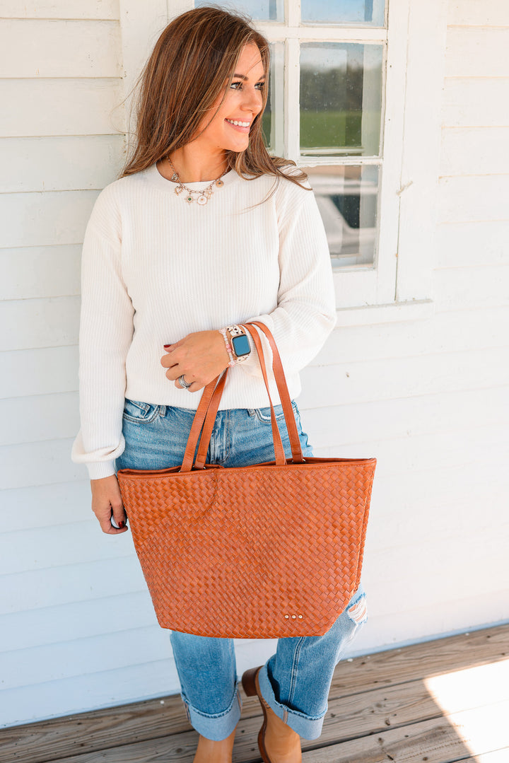 Woven Tiffany Organizer Tote Bag - Brown