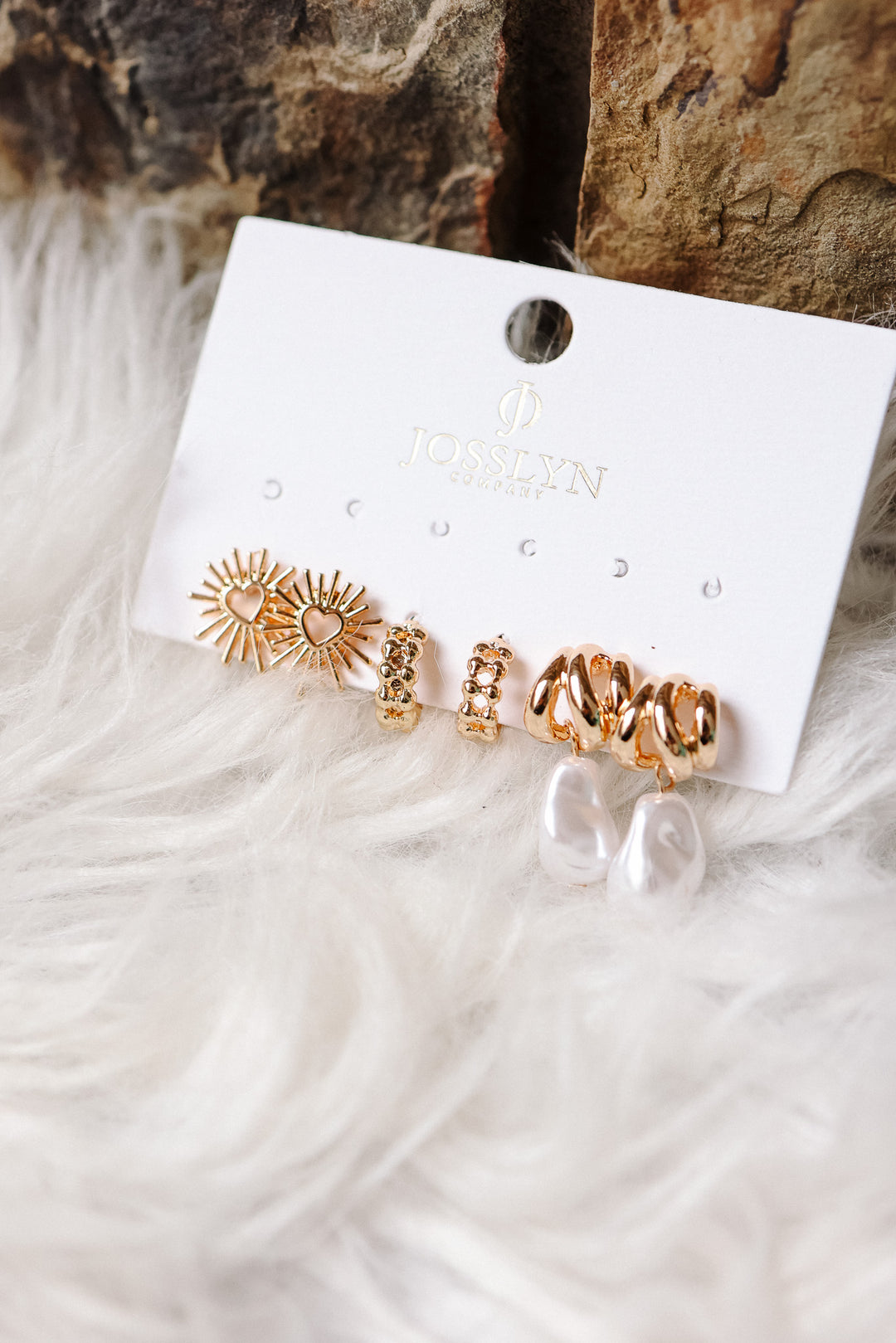 Blazing Heart Pearl Drop Earring Trio