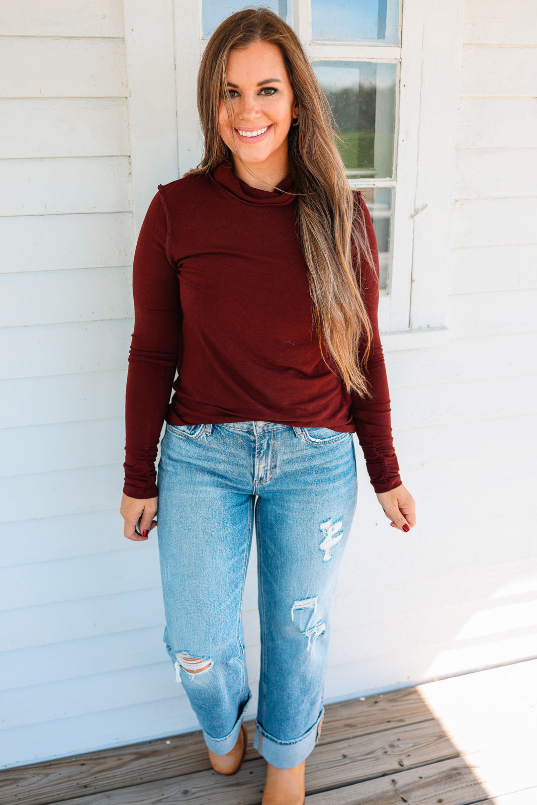 Teagan Turtleneck Top - Burgundy