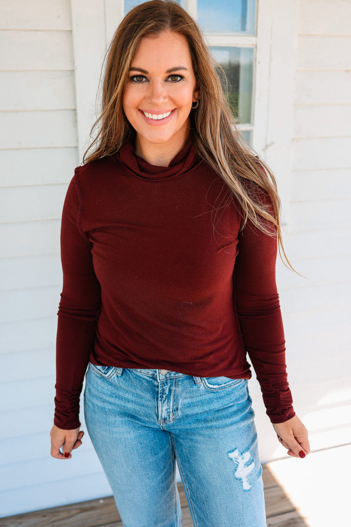 Teagan Turtleneck Top - Burgundy