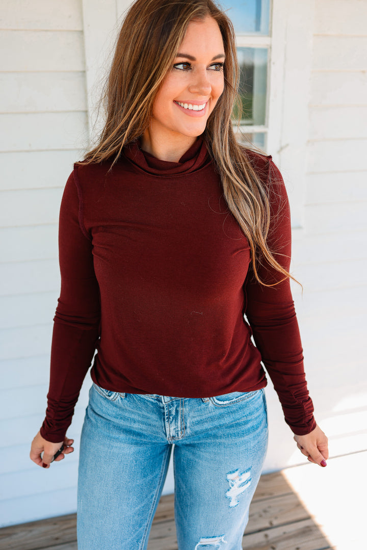 Teagan Turtleneck Top - Burgundy
